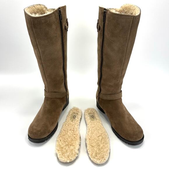 UGG Australia Winter Knee High Tall Riding Boot Size 7 Tan Suede Wool Lining - Picture 1 of 13